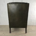 Bronze Green Upholstered Leather Wing Chair+Footrest