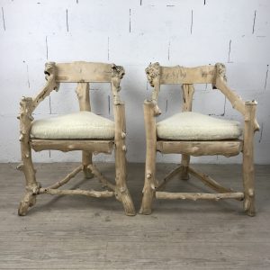 2 monk's chairs in light burr wood