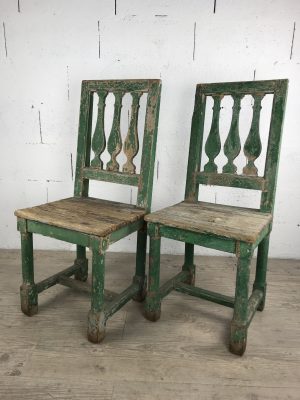 Pair of green patina chairs