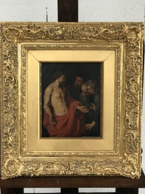Saint Thomas doubting Oil on wood panel