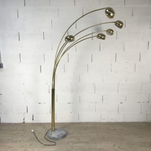 Lampadaire 5 branches orientables en laiton doré et base en marbre