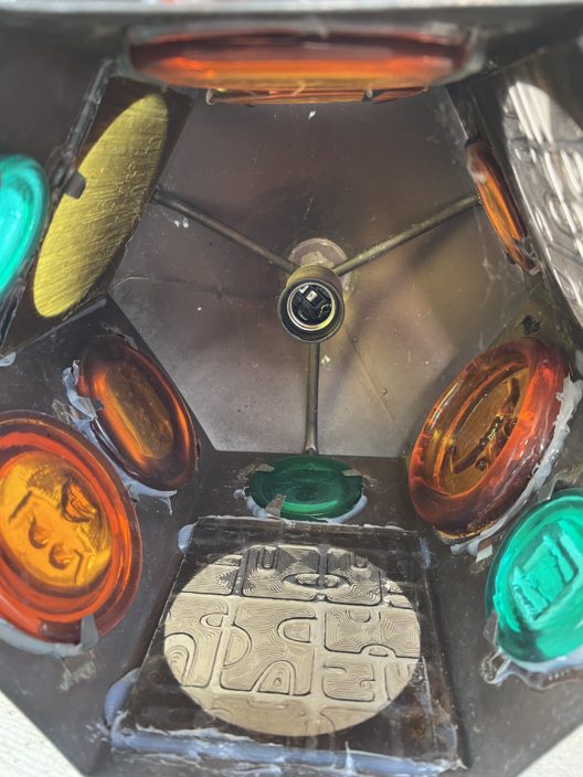 Lantern in metal and colored glass erik hoglund
