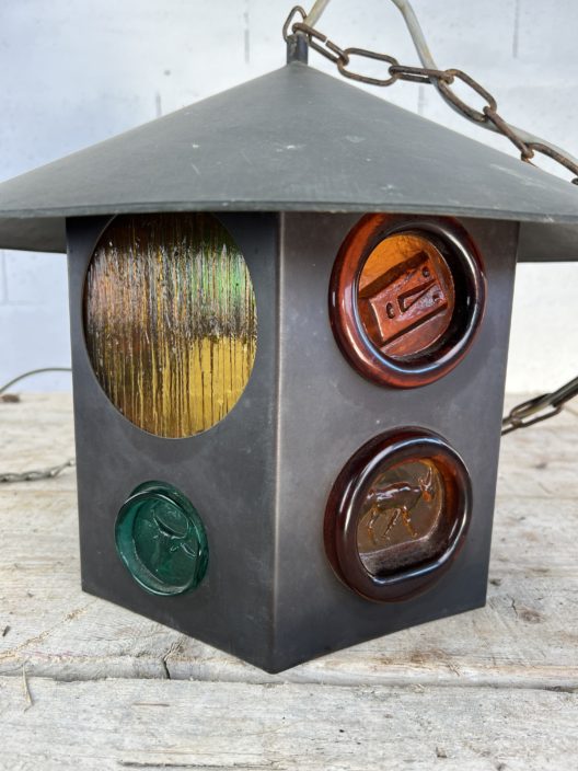 Lantern in metal and colored glass erik hoglund