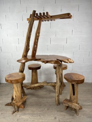 Root wood bar with 4 stools