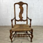 Rococo high-back chair with woven straw seat