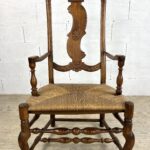 Rococo high-back chair with woven straw seat
